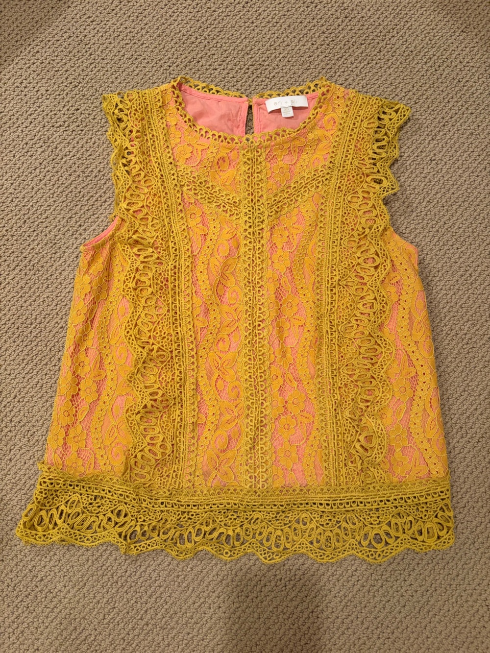 Eri & Ali for Anthropologie XS Sleeveless Yellow Lace with Pink Lining